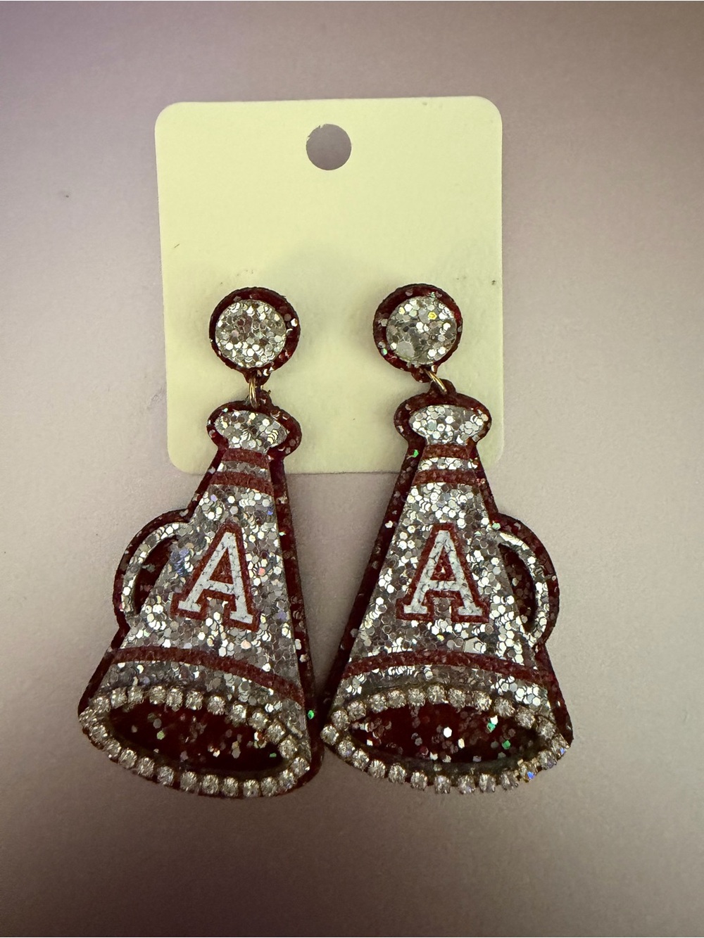 Sparkling Megaphone A Drop Earrings - Silver & Red